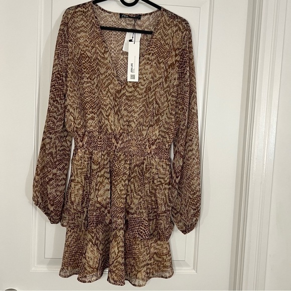 Zara snakeskin print long sleeve mini dress Size Small - Picture 2 of 9